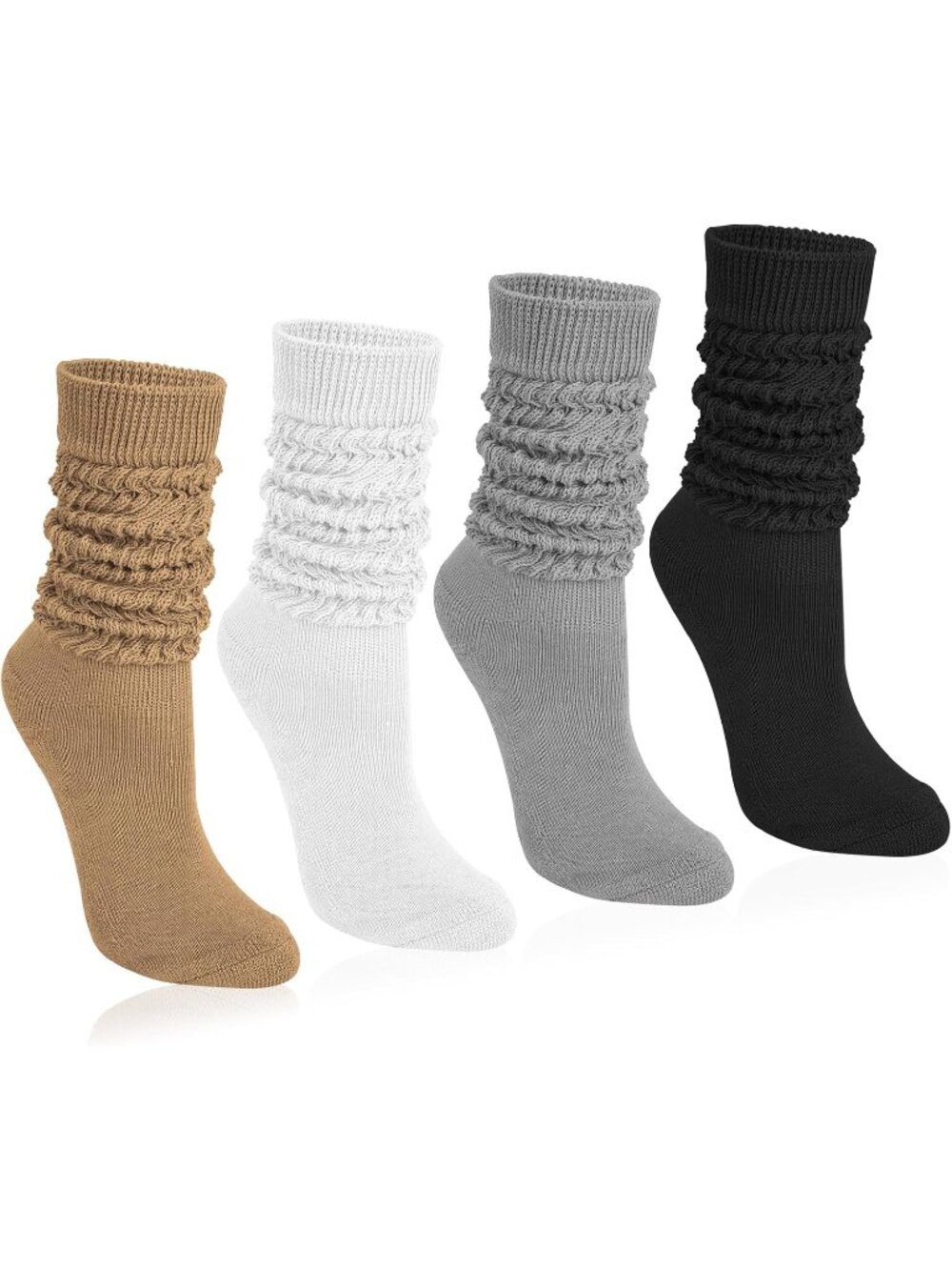 🧦Women's Tan White 4 Pairs Slouchy Socks Boot Long Knee High Slouch Socks